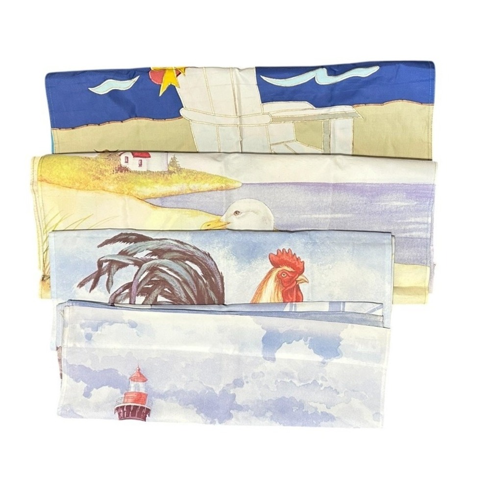 Summer Flags Bundle of 4 Rooster Lighthouse Seagull  Beach‎ Chair Yard Art